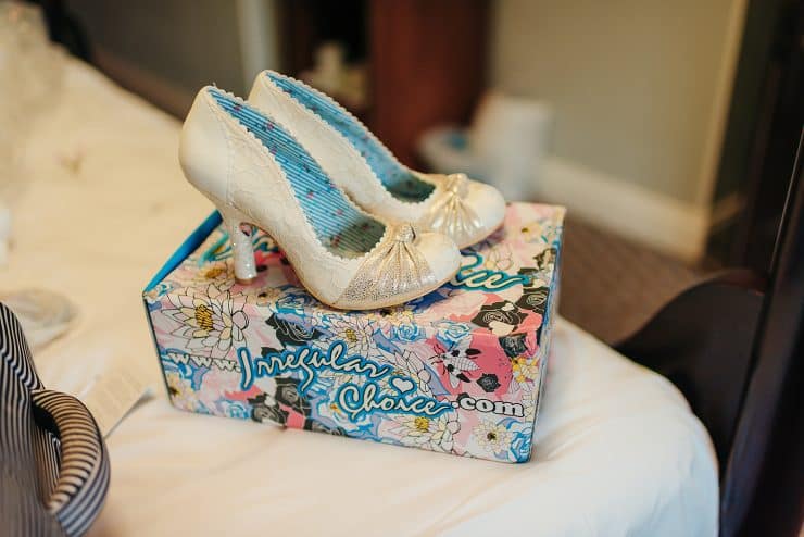bridal shoes on her wedding day