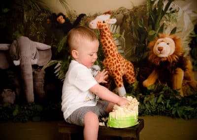 Bradley at his cake smash session with a jungle theme