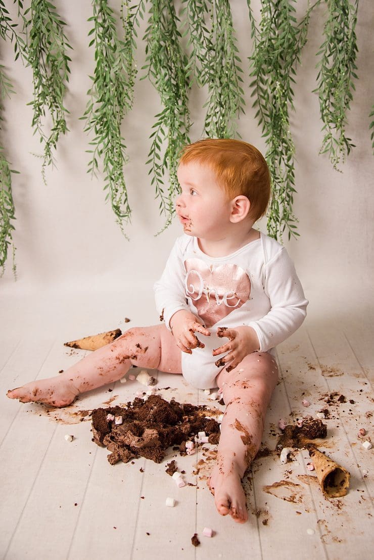 its harper's first birthday, we did a cake smash, cake everywhere