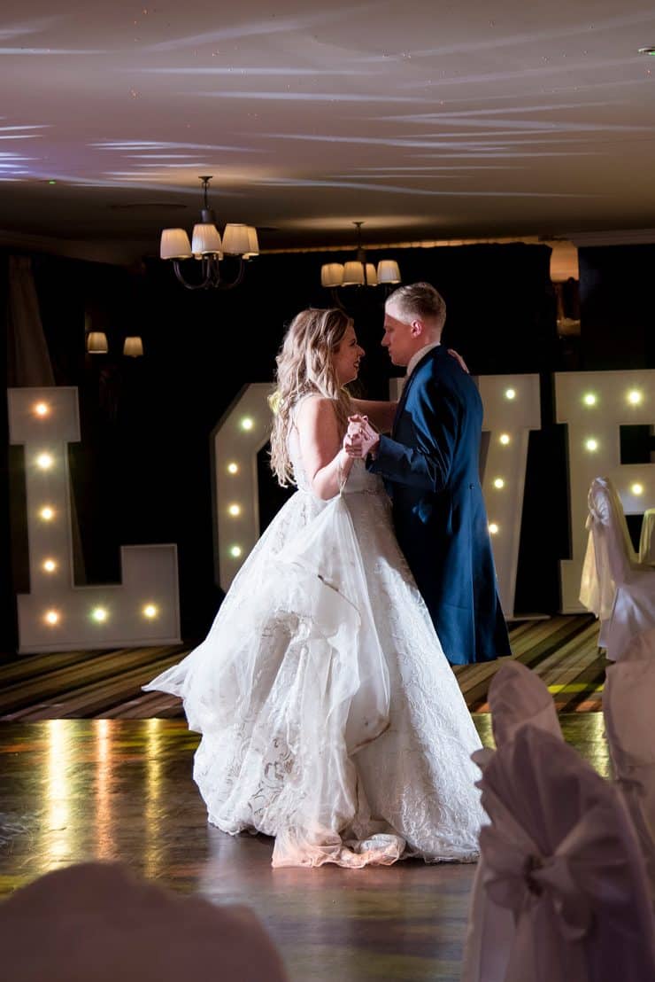 bride and groom on the dancefloor at The nottinghamshire golf course in nottingham