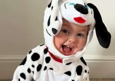 Little boy dress up asa dog from 101 Dalmatians for wold book day