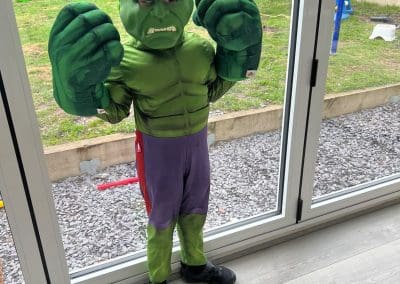 young boy dressed as the hulk for world book day