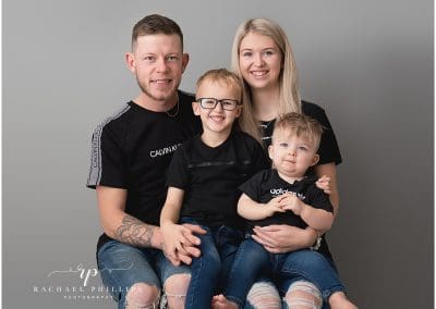 Family photo shoot at a first birthday cake smash session in mansfield nottingham at rachael phillips photography studio