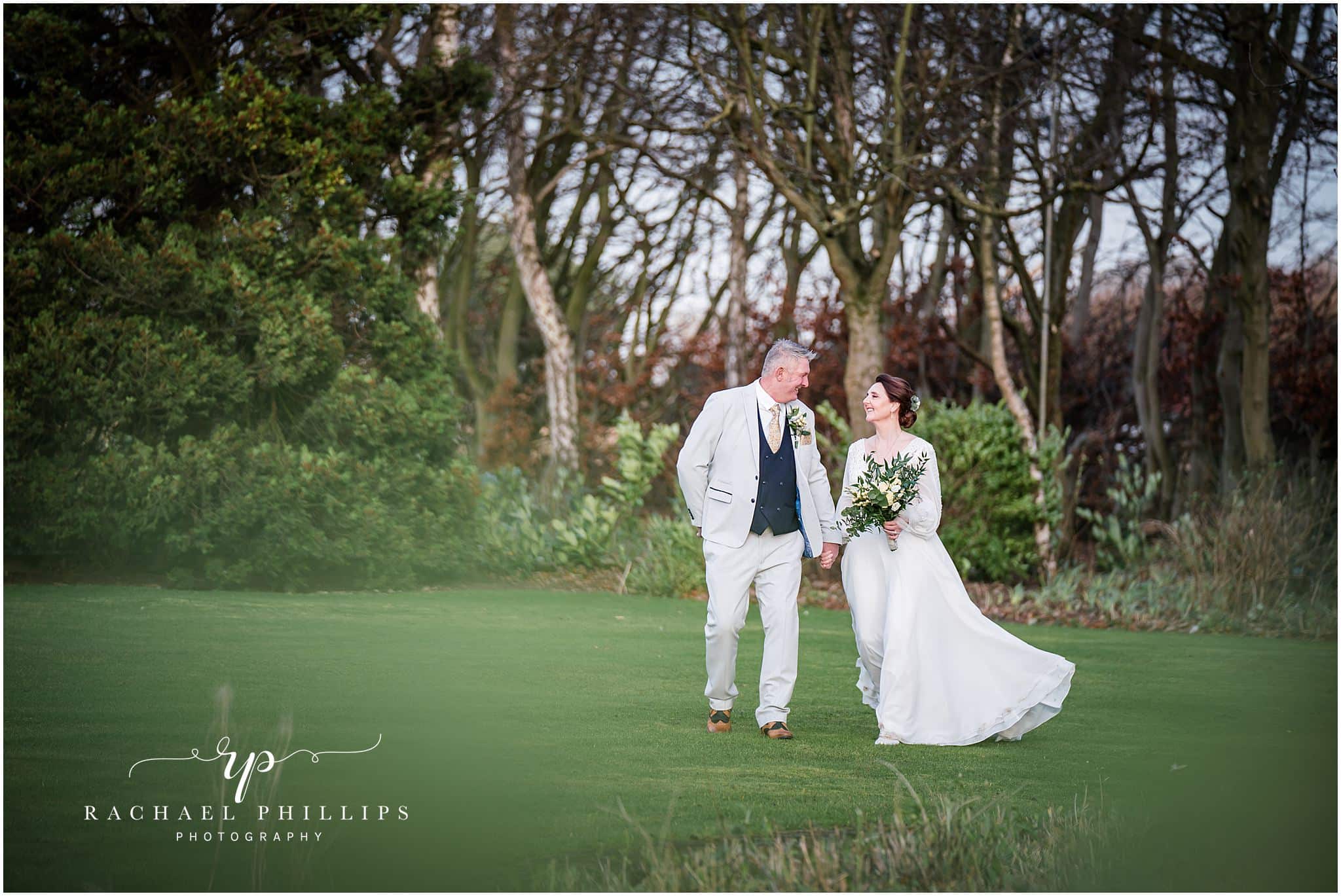 Bride and groom on there wedding day in the gardens together at Cockliffe country house in nottingham, photo by rachael phillips photography