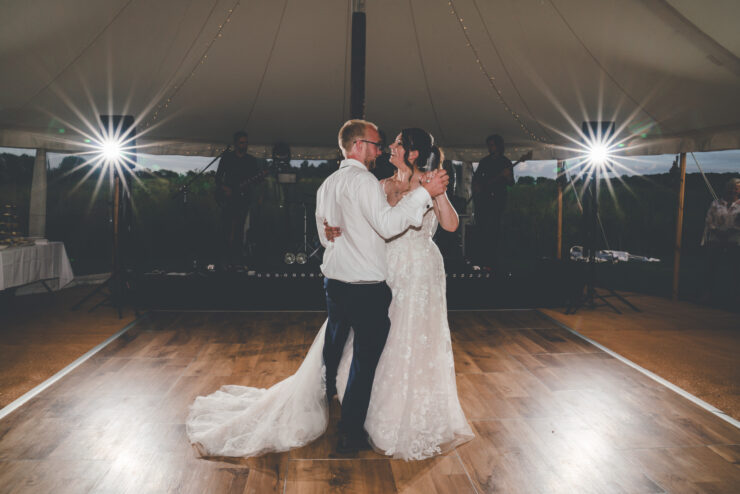 Bride and groom dancing at wedding reception